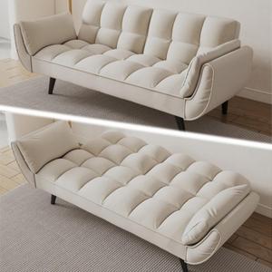 Furnimart 74" Futon Sofa Bed, 3-Way Convertible Sleeper Sofa, Modern Loveseat Queen Size Sleeper Bed, Small Couches for Living Room, Apartment, Office, Day Bed Velvet Beige