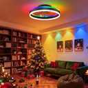 RGB Ceiling Fan with Lights, Low Profile Ceiling Fans with Lights and Remote, Flush Mount LED Fan Light, Modern Bladeless Fandelier for Bedroom Works with APP, 16IN Black
