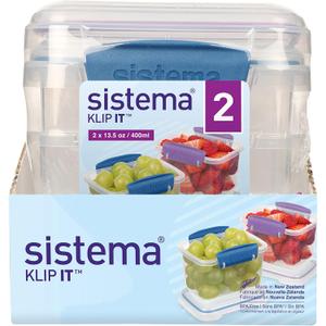 Sistema Klip It Food Storage Containers, 400 mL, Assorted Colours, 2 Pack