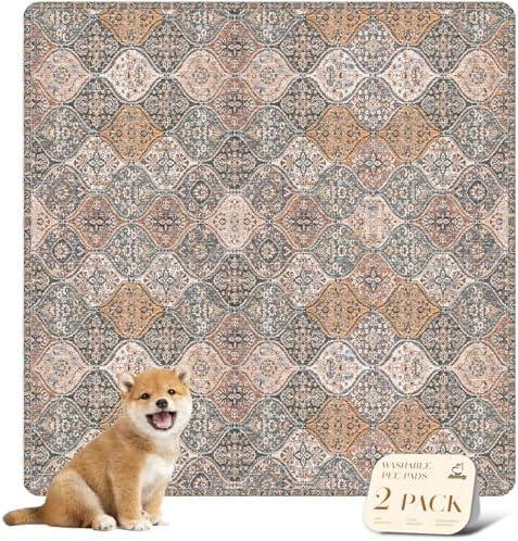 nunubaby Washable Pee Pads for Dogs, Stylish, Non-Slip and Leak-Proof Pee Pads. Reusable Potty Pads for Dogs for Crates and Floors.(Brown/Multi, 36" x36")