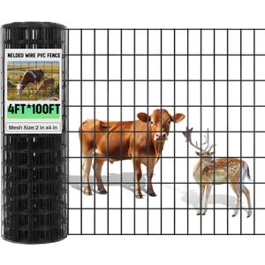 Gisafai 48in x 100ft Welded Wire Fence, 2 Inch x 4 Inch 16 GA, Galvanized Metal Garden Fence Roll Wire Mesh Netting for Goat Deer Cattle Animal Enclosures and Yard Vegetable Plant Protection, Black