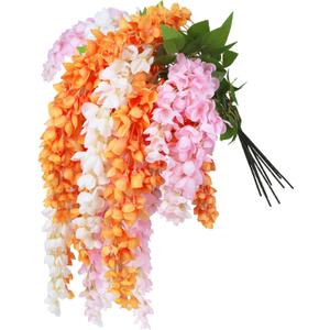 Orange Wisteria Artificial Flowers, 9Pcs 27'' DIY Fake Wisteria Floral Hanging Plant Garland with 3 Color, for Home Party Decor, Balcony, Wedding Arrangement, Spring Farmhouse Decorations