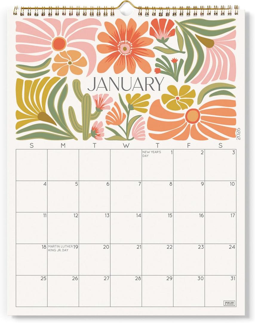S&O Desert Garden Wall Calendar from January 2026-June 2027 - Tear-Off Monthly Calendar - 18 Month Academic Wall Planner - Hanging Organizer to Track Anniversaries & Appointments - 13.5"x10.5in