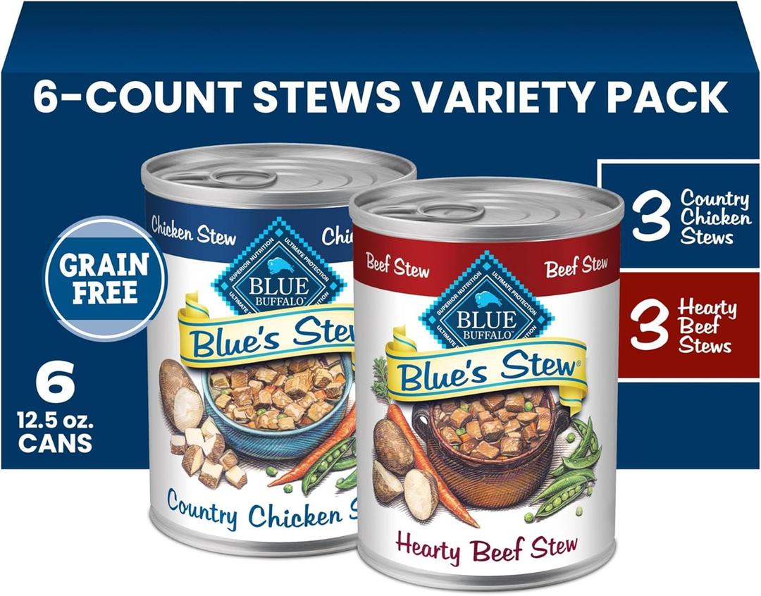 Blue Buffalo Blue's Stew Variety Pack Wet Dog Food, 12.5 oz, 6 ct BBD: 08-01-28