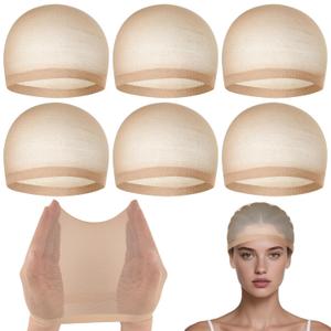 PLULON 6 Pcs Wig Cap for Women, Mesh Stocking Wig Caps Net Closed End Hair Mesh Net Liner Ultra-thin Invisible for Women Men Cosplay Show Halloween Bachelorette Party Music Festivals Daily Life (One Size 6pcs, Nude)