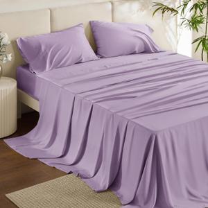 Bedsure Full Size Bed Sheets, Cooling Sheets, Rayon Derived from Bamboo, Breathable & Soft, Deep Pocket Up to 16 Inches, Hotel Luxury Silky Bedding for Hot Sleepers, Lilac