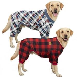 XPUDAC 2 Pack Plaid Dog Pajamas for  Dog, 4-Way Stretch Soft Pet Onesie Lightweight Warm Pet Clothes Jammies for Small Breeds, Large