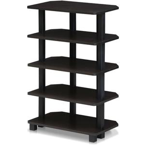 Furinno Turn-N-Tube Storage Shelves, 5-Tier Book Shelf, Corner Shelf, Toolless Open Shelves, for Organization and Storage, Living Room, Garage, Home Office, Espresso