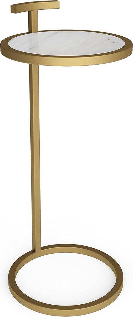 SIMPLIHOME Brook Contemporary 10 Inch Wide Metal C Side Table in White / Gold, For the Living Room and Bedroom