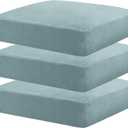 MAXIJIN Velvet Stretch Cushion Covers Fitted Couch Cushion Slipcovers Sofa Seat Cushion Covers for Individual Cushions with Elastic Bottom (3 Piece Sofa Seat Slipcovers, Dusty Blue)