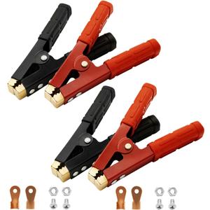 4PCS Heavy Duty Battery Charger Clamps & Jumper Cable Clamps (500-1000A, Red/Black) for Cars, Trucks, Boats, Auto Charging & Jump Starting Alligator Clips