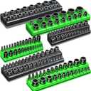 Magnetic Socket Organizer Holder Set For Tool Box Drawer, Toolbox Organization Including 1/4", 3/8" and 1/2" Drive Metric SAE Socket Trays (Sockets are not Included) (Black+Green)