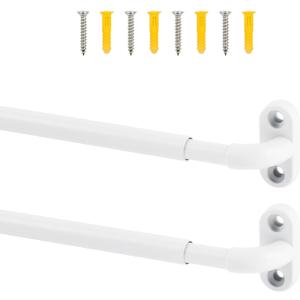 TYRON 2 Pack Screwed Sash Curtain Rod Adjustable 18-30 Inch, 3/8 In. Diameter, French Door Curtain Rods (White)