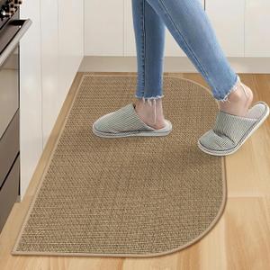 KIMODE Washable Kitchen Rugs Non Slip, Farmhouse Half Circle Kitchen Rugs, Absorbent Kitchen Mats for Floor 18"X27", Kitchen Floor Mat for Front of Sink, Entryway, Laundry Room Khaki (Beige)