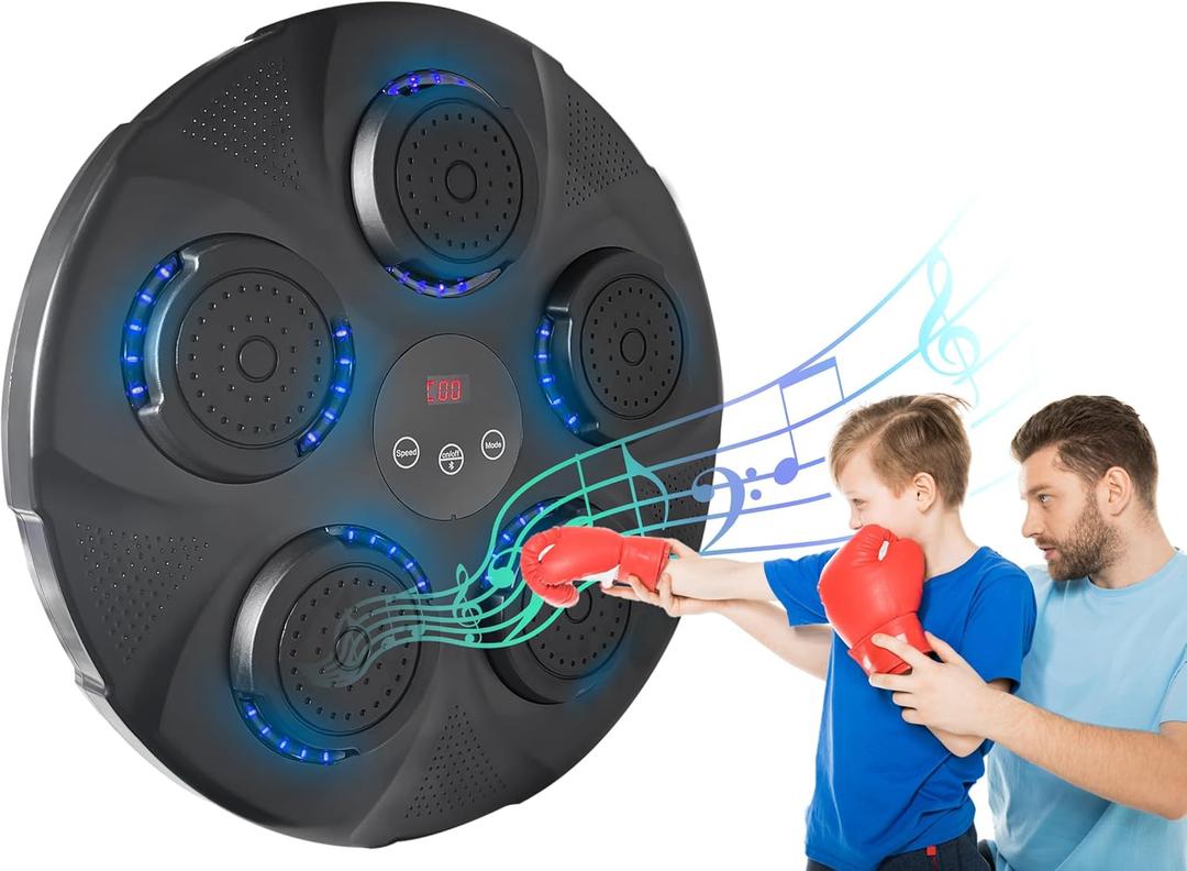 Smart Music Boxing Machine - Wall Mounted Music Punching Pad for Kids, Electronic Focus Agility Training Pad with Boxing Glove, Compact and Resilient - Maquina de Boxeo Musical Pared (Blue light.)