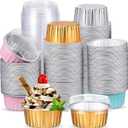 Thenshop 200 Pcs 5oz Mini Aluminum Baking Cups Disposable Loaf Cake Pans with Lid Wedding Bridal Shower Foil Cupcake Tins Liner Crme BrLe Ramekins Dessert Custard Pie Cheesecake Muffin Containers