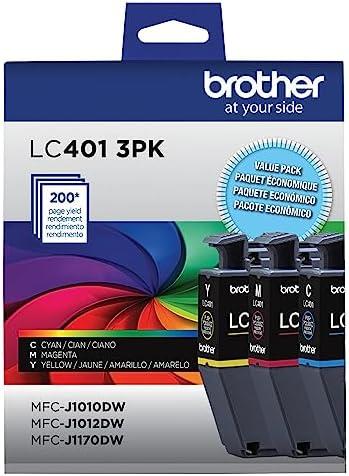 Brother Genuine LC401 Standard Yield 3-Pack Ink Cartridges â€“ Includes 1 Cartridge Each of Cyan, Magenta and Yellow , 3 Count (Pack of 1)