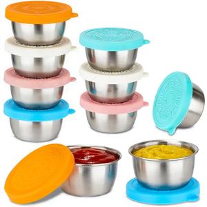 10 Pack 1.6 Oz Salad Dressing Containers To Go, Stainless Steel Small Condiment Containers with Lids, Reusable Leakproof Sauce Container Cups for Lunch Bento Box Picnic & Travel