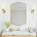 Gold Wall Mirror 30"x22", Scalloped Vanity Mirror Rust-Proof Metal Frame - Hangs Vertically/Horizontally Decorative Bathroom Mirror for Vanity, Bedroom & Entryway