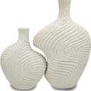 Modern Flower Vases Set of 2 - Decorative Vases for Home Decor - White Vase Accent for Living Room, Kitchen & Table Centerpiece - Minimalist Neutral Decoration C01DV601