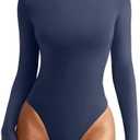 REORIA Women's Crew Neck Long Sleeve Bodysuits Basic Slim Fit Comfy Lightweight Layering Top Fall Winter Outfits, M