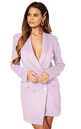 UNIQUE 21 Women Luxe Stain Breasted Asymmetric Blazer Dress - Ladies Elegant Casual Work Office Events Blazer Dresses Lilac, M
