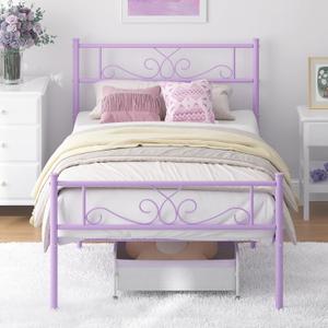 Weehom Twin Size Bed Frame with Headboard and Footboard Steel Slats Support Twin Metal Bed No Box Spring Needed Easy to Assembly, Purple