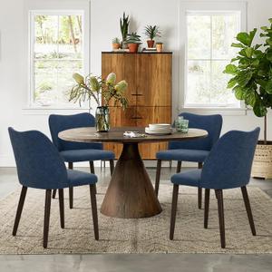 COLAMY Upholstered Dining Chairs Set of 4, Modern PU Leather Dining Room Kitchen Side Chair with Padded Seat and Wood Legs Restaurant/Cafe, Blue (Set of 4, Blue) COLAMY Upholstered Dining Chairs Set of 4, Modern PU Leather Dining Room Kitchen Side Chair with Padded Seat and Wood Legs Restaurant/Cafe, Blue (Set of 4, Blue)