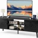 Sweetcrispy TV Stand for 55 60 inch TV, Modern Mid Century Entertainment Center with Storage, Media Console Table 2 Cabinet, Soft Hinge, Handle Door, Wooden Living Room, Office Furniture, Black