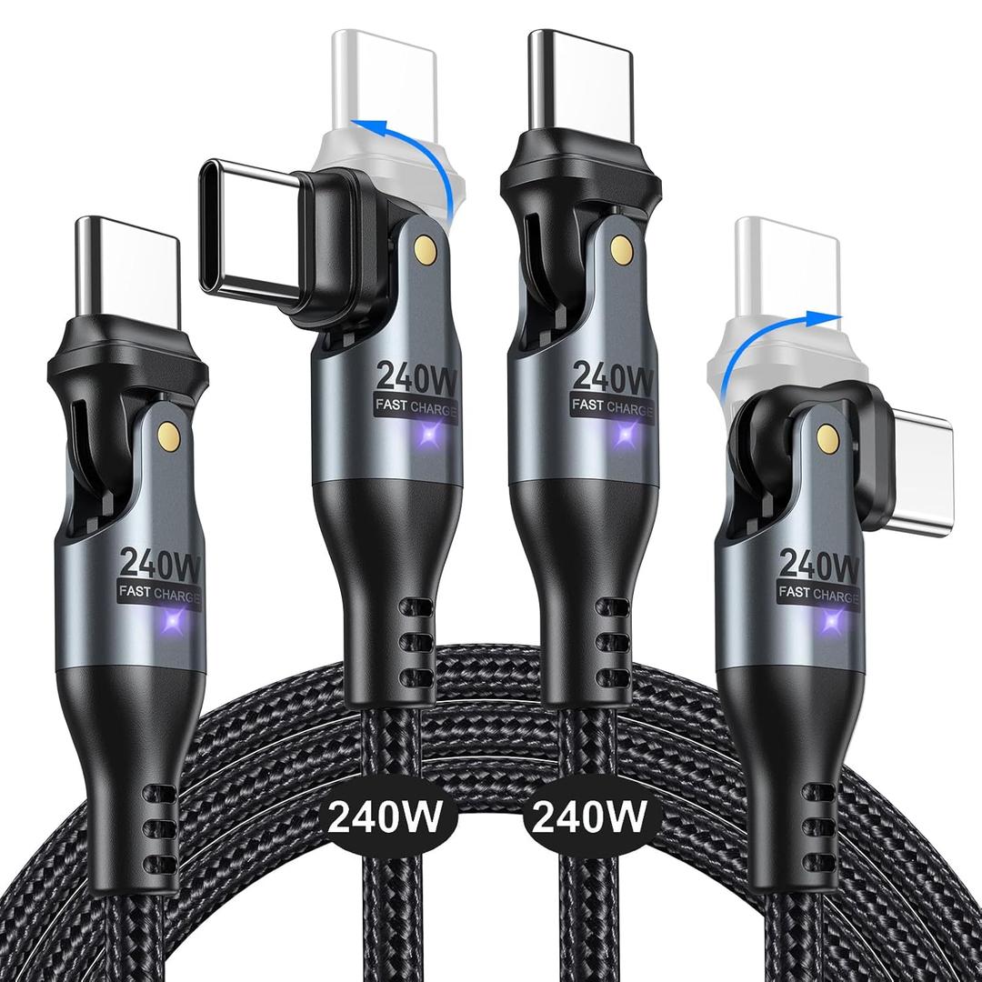 AUFU 240W USB C to USB C Cable 6ft(2 Pack), USBC to USBC Dual Head 180 Rotation/C to C Cable/High Speed USB C Cable/USB C Fast Charging Cable for Phone 16/15/Ma-Book/Pad Series, Samsung Galaxy Series (6ft+6ft, Black)
