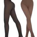 iceROSE Fleece Lined Tights Women - Sheer Black Thermal Leggings Thick Warm Pantyhose Fake Translucent Dress for Cold Winter (Large-X-Large)