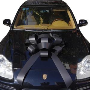 30" Giant Car Bow - Black | Big Gift Wrapping Bow with Non Scratch Magnet Base for Large Gift Decoration, Weather Resistant and Waterproof Vinyl Magnetic Big Car Bow (1 Pack)