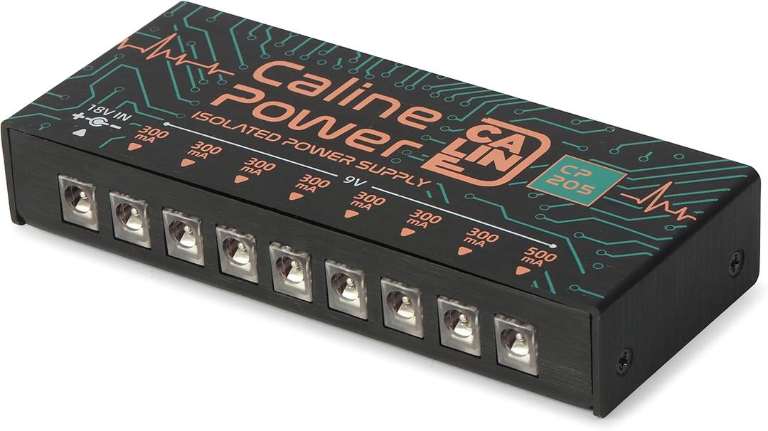 Caline CP205 Guitar Pedal Power Supply, DC 9V True Isolated Pedalboard Power Supply with 8 Totally Isolated Outputs(300mA/500mA), Noiselessly