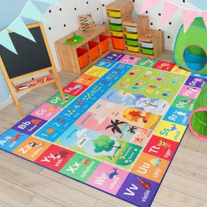 Macgace ABC Kids Rug for Playroom, 4x6 Washable Classroom Area Rugs, Toddler Educational Play Mat with Alphabet Numbers Seasons Shapes, Learning Fun for Preschool Children, Colorful