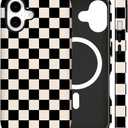 Magnetic for iPhone 17 Case Cute Checkered Phone Case, Shockproof Slim TPU and Hard PC Protective Phone Cover Compatible with MagSafe Designed for Women Girls Gift, Black&White