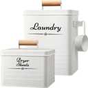 Farmhouse Metal Laundry Pods Container with Dryer Sheet Holder for Organization and Storage, Laundry Room Decor - Holds 156 Pods and 300 Sheets (White) (Regular, Beige)