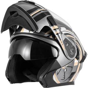 CUTEY DOT Certified Modular Full Face Motorcycle Helmet - Flip-Up Design with Dual Visor for Adults Men & Women, Large