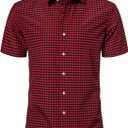 Manwan walk Mens Short Sleeve Plaid Casual Button Down Shirts Gingham Regular Fit Dress Shirts (XX-Large, Red/Black)