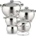 Daniks Modern 10-Piece Stainless Steel Cookware Set with Glass Lids, Includes Saucepan, Tri-Ply Bases for Even Heating, Induction Compatible, Dishwasher Safe, Heatproof Handles