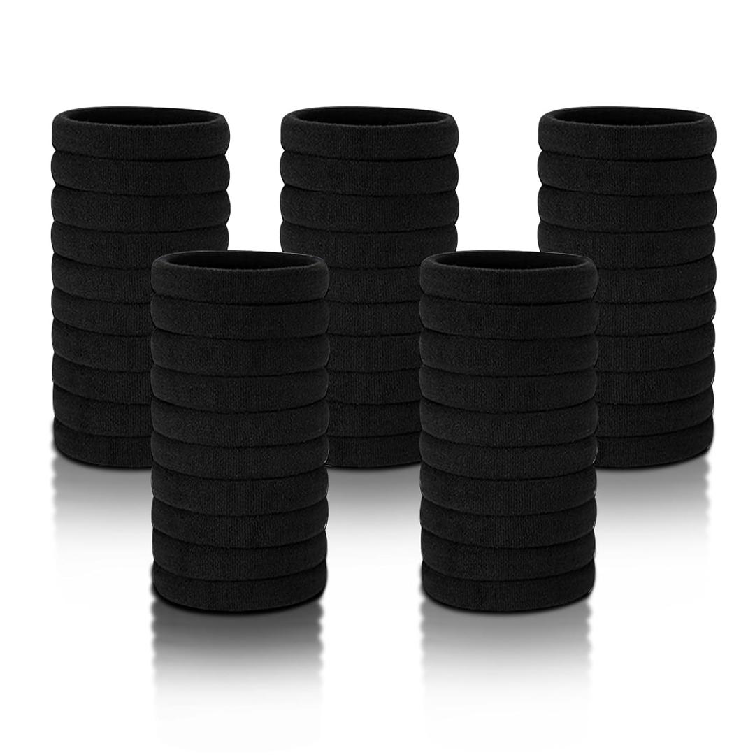 50 PCS Black Hair Ties for Women - Ponytail Holders, Rubber Bands for Thick Hair - Gentle on Hair, 1.57 Inch (4 cm) Diameter