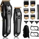 SUPRENT PRO Professional Hair Clippers for Men- Hair Cutting Kit & Zero Gap T-Blade Trimmer Combo- Cordless Barber Clipper Set with LED Display for Mens Gifts(Black)