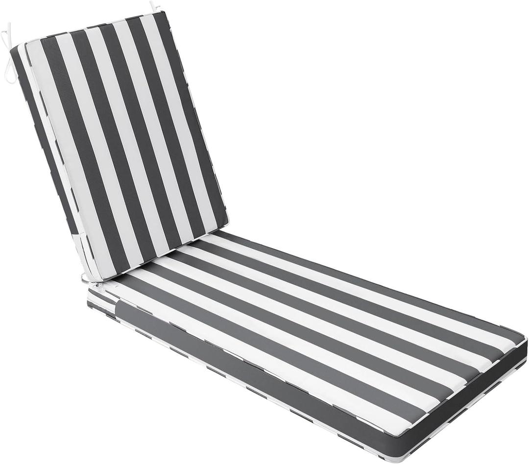 AAAAAcessories Outdoor Chaise Lounge Cushions, Waterproof, Fade-Resistant Patio Furniture Replacement Cushions, 80" x 26" x 3", Gray Cabana Stripe