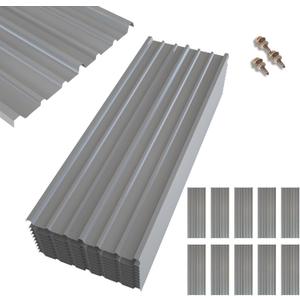 NeatiEase 10 Pcs Metal Roofing Panels, 5.1 Feet Corrugated Galvanized Roofing Panels Metal Siding Panels with Steel Screws for Pergola, Gazebo, Shed, Outdoor Storage, Chicken Coop, Patio,Garages (Gray)