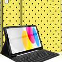 Keyboard Case for iPad 11th 10th Generation with Pencil Holder, Wireless Keyboard Cover for 11th A16 11-inch 2025, 10th Gen 10.9 Inch 2022, Polka Dot Yellow-Black