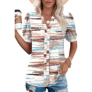 Kistore Women's Short Sleeve Tops Dressy Casual Business Work Blouses V Neck Chiffon Top Office Shirts (XL)