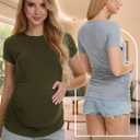MIRAZEN 3 Pack Womens Maternity Shirts - Crew Neck Maternity Top Short Sleeve Pregnancy Tee Shirts, Black/Light Grey/Army Green, Small