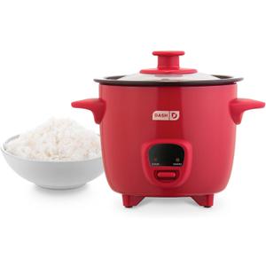 DASH Mini Rice Cooker Steamer with Removable Nonstick Pot, Keep Warm Function & Recipe Guide, Half Quart, for Soups, Stews, Grains & Oatmeal - Red