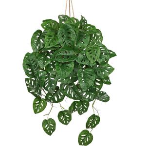 Large Fake Hanging Plants in Pot for Indoor & Outdoor, Long Artificial Monstera Albo Long Plants, 27.6" Fake Potted Vines Ivy Greenery Plant for Room Wall Shelf Decor Living Room Bathroom Patio Porch