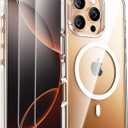 SMARTDEVIL Magnetic MagSafe Case for iPhone 16 Pro Max, Strong Magnetic Clear Shockproof Cover with 2 Screen Protectors, Ultra-Slim Anti-Yellowing Phone Case-Clear (White)