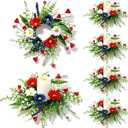 6 PCS Patriotic American Candle Rings Wreaths Artificial 4th of July Floral Candle Rings Holder with Daisy Flowers Mini July Independence Day Wreath for Party Home Table Centerpiece Decor